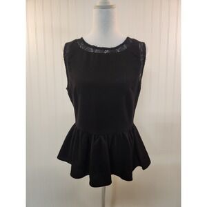 Sugarlips Women's Black Lace Collar & Sleeve Peplum Top Size L Feminine Flirty